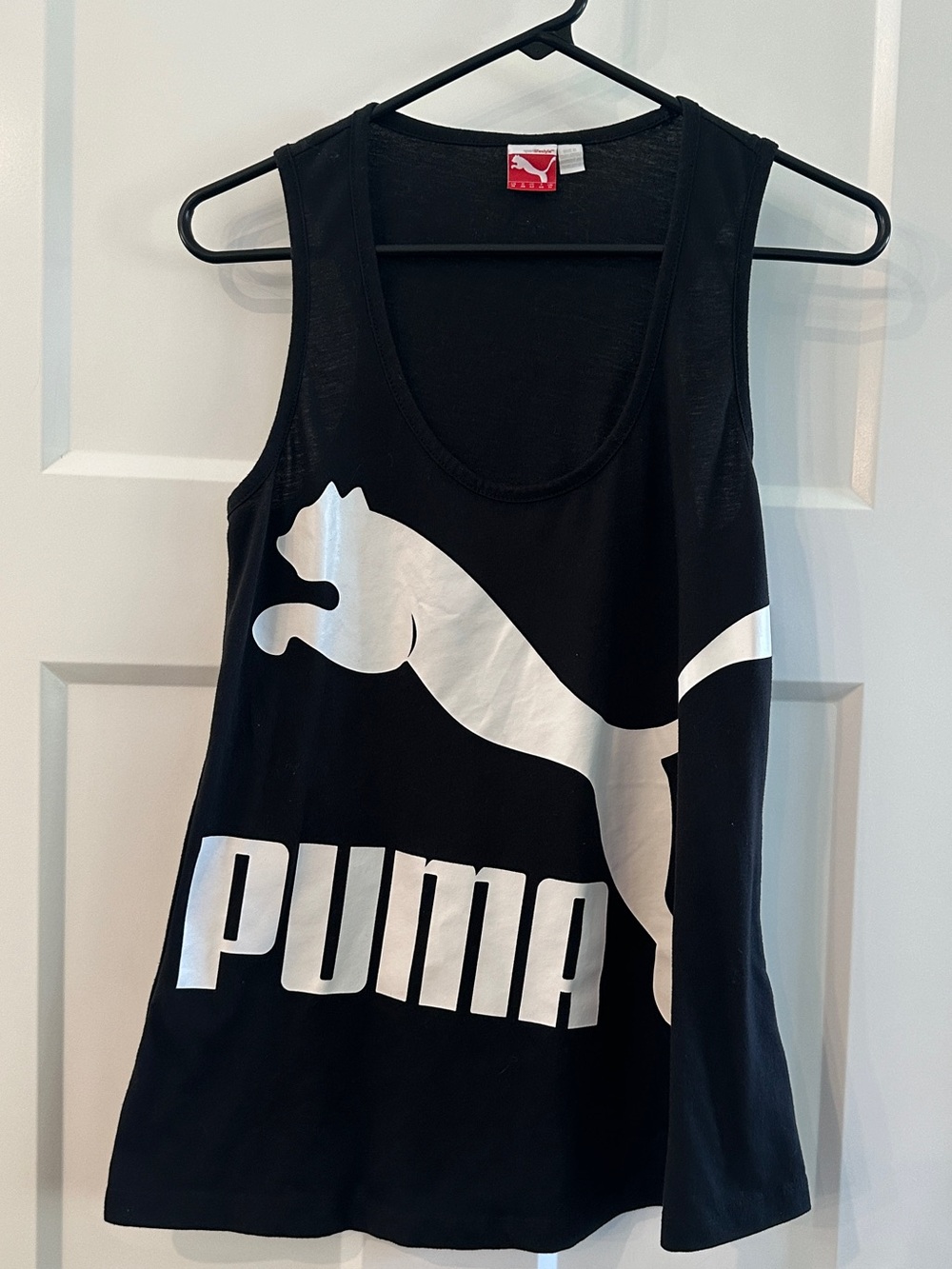 Puma Black Tank Top with Large White Logo size M workout tank top